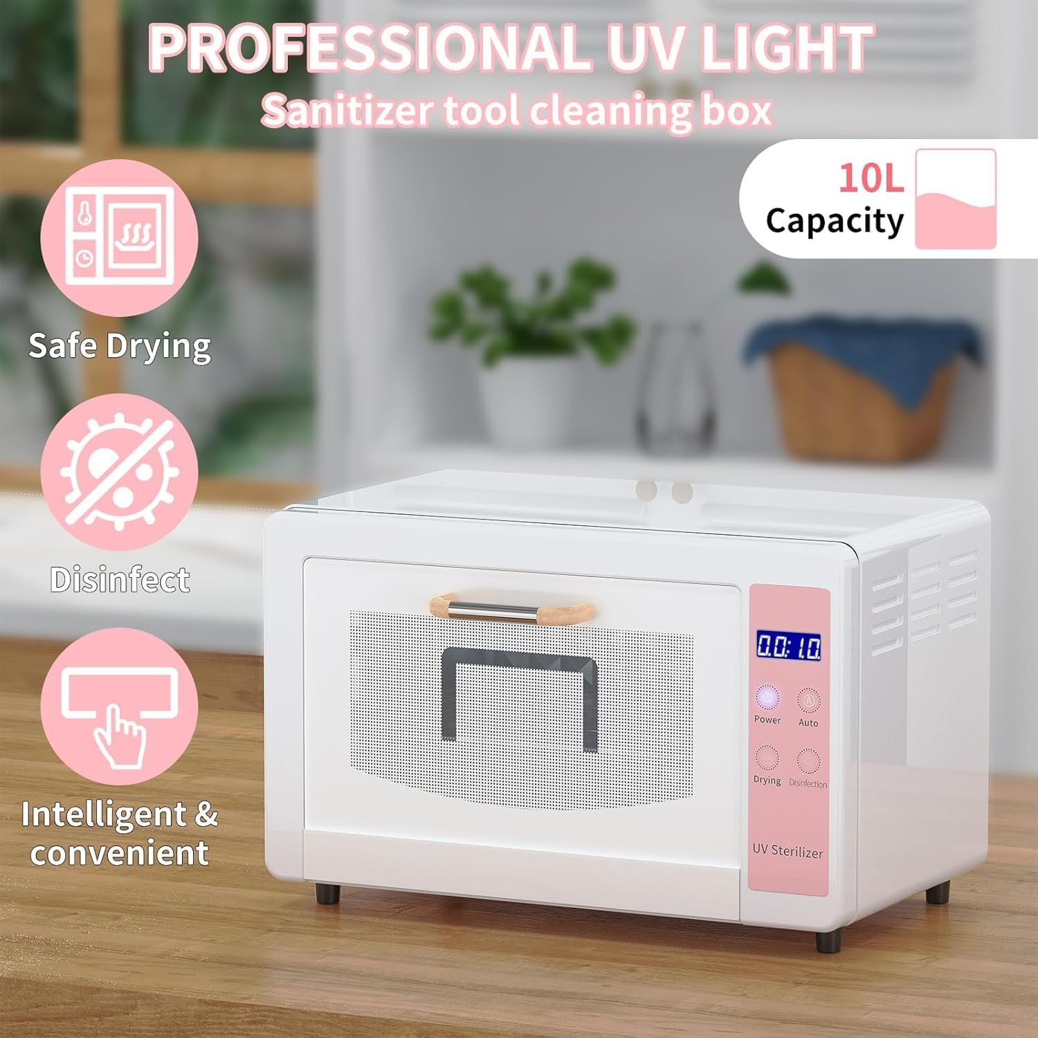 Esterilizador UV de 10 L,Esterilizador Autoclave Eficaz,Esterilizador UV con secado,Aire caliente termostático en,Esterilizador Equipo de uñas para Salones de Manicura Peluquería y Spas (A)