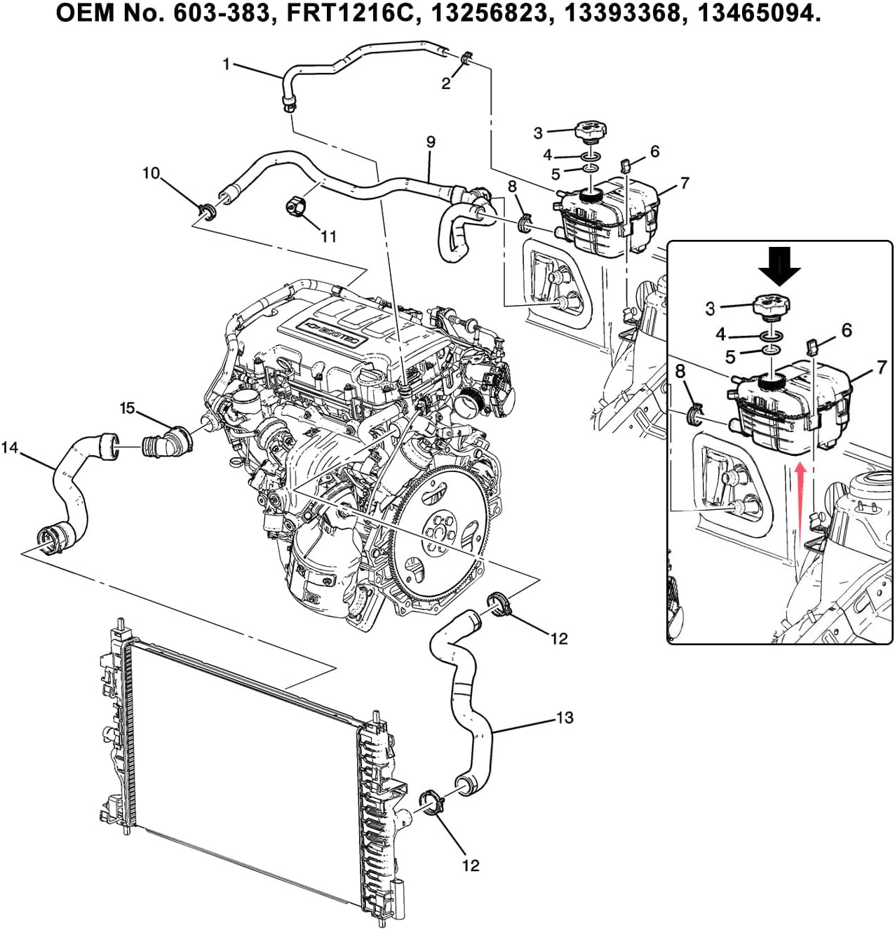 Coolant Reservoir Tank Compatible with 2011-2016 Chevy Cruze 1.4L 2016 Chevy Cruze Limited 1.4L 603-383 13465094 | with 1 Radiator Outlet Lower Hose & 1 Engine Coolant Hose