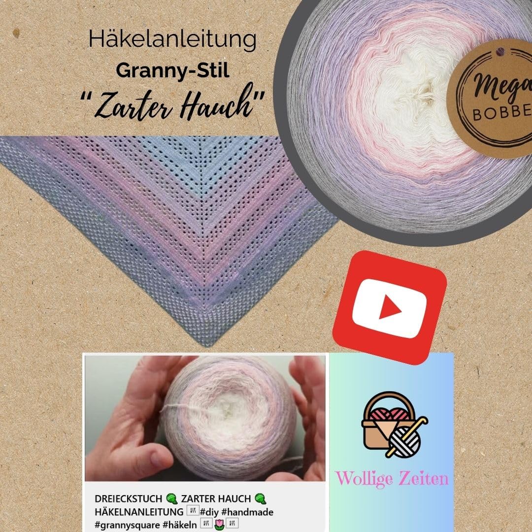 MegaBobbel*Zartes Glück*A98* (Außenfarbe: Stahl) Farbverlaufsgarn - Lace Garn Bobbel Wolle zum Häkeln & Stricken - 50% Baumwolle/50% Polyacryl (4 fädig, 3750m)