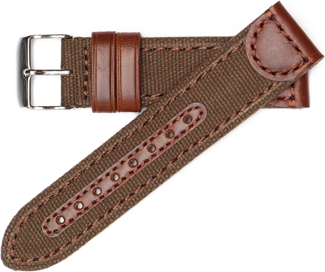22mm Brown Genuine Oil Tan Leather & Canvas Hadley Roma Watch Band Strap MS868
