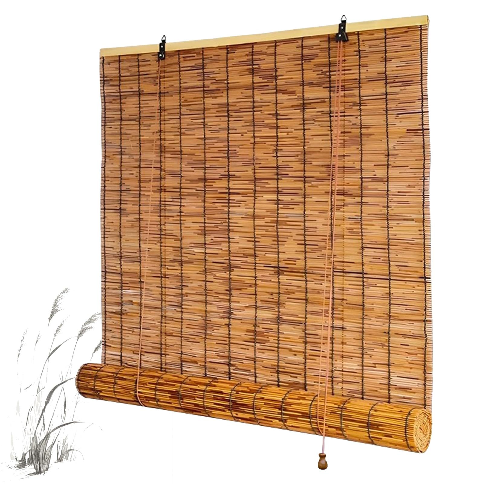 Bamboo Blinds Outdoor 60 80 90 100 120 145 165cm Wide Retro Bamboo Roller Blinds Sun Protection Natural Reed Curtains Shade With Lifter Privacy Screen Roman Blinds for Kitchen Windows