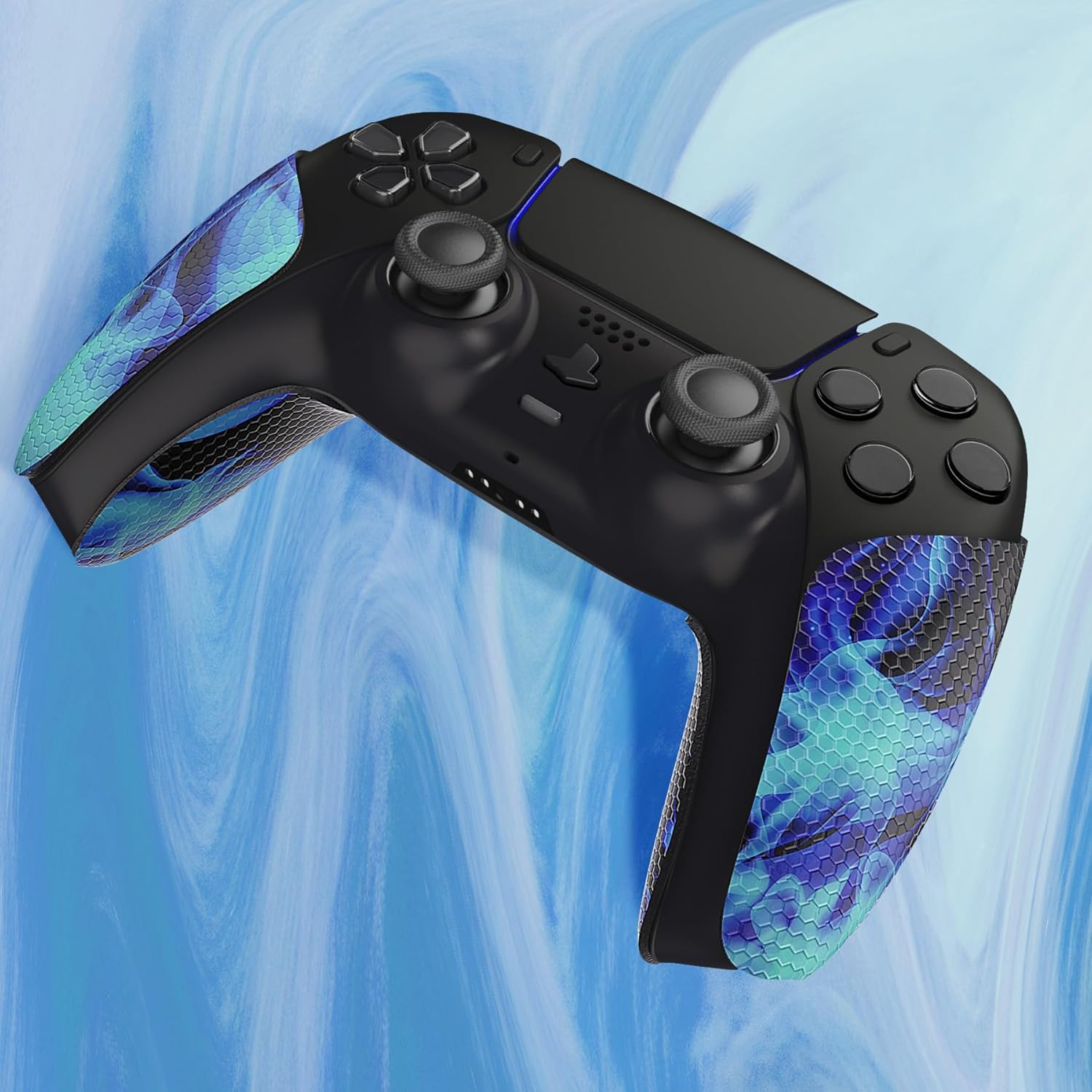 eXtremeRate PlayVital Anti-Skid Sweat-Absorbent Controller Grip for ps5 Controller, Professional Textured Soft Rubber Pads Handle Grips for ps5 Controller - Blue Flame - Image 8