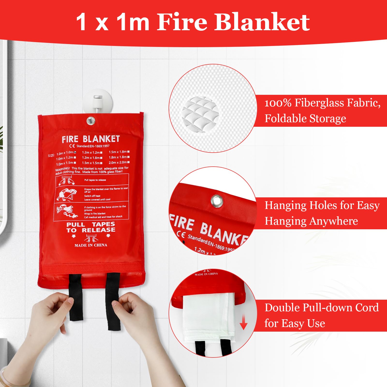 4 Pezzi Coperta Antincendio per Cucina Casa Emergenza 1m x 1m, Coperta Antincendio in Fibra di vetro, Antifiamma Coperta di Sicurezza Ignifuga per Cucina, Camino, Barbecue, Auto, Campeggio