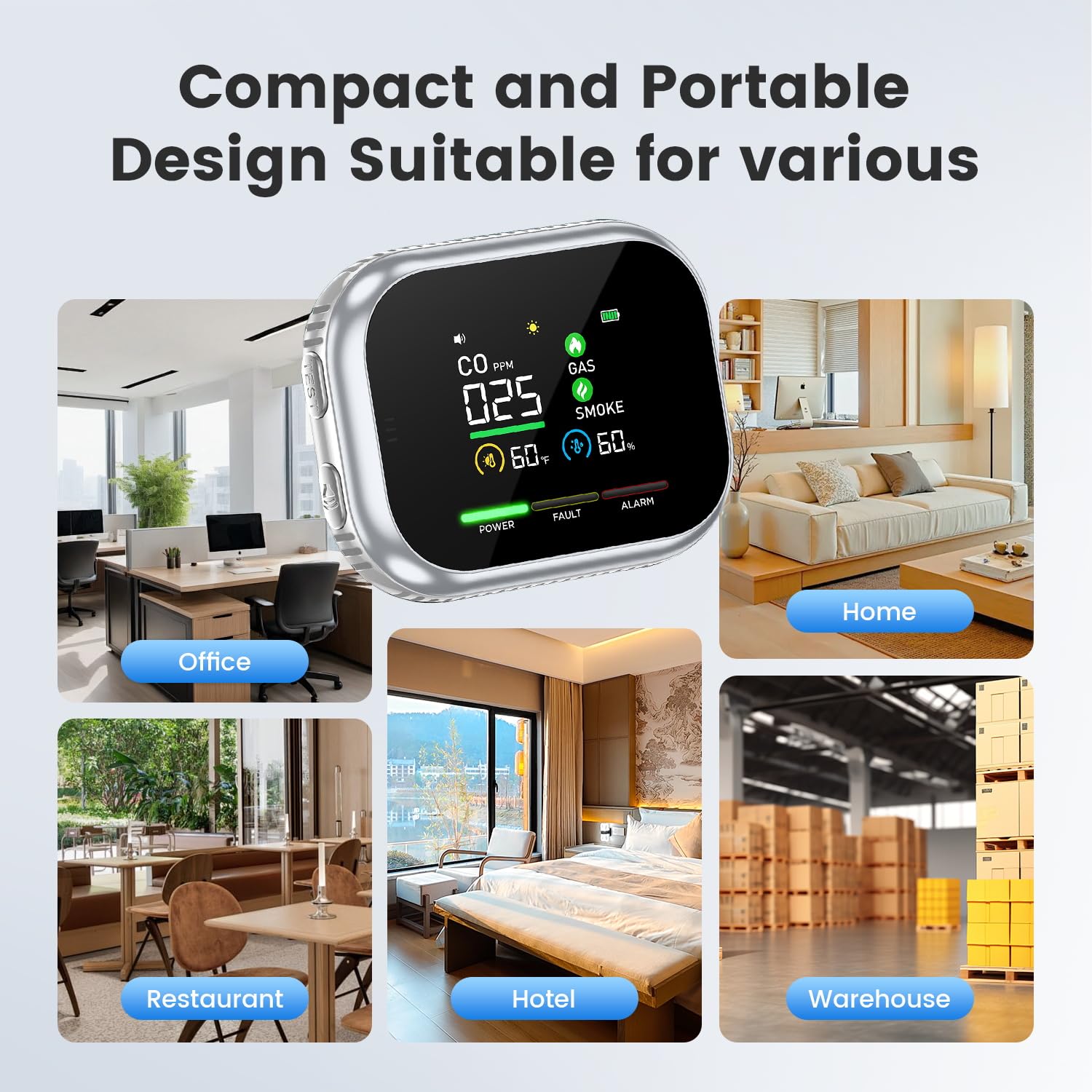 2026 New Multi-Function Detector,6-in-1 Plug in Detector with HD Digital Display and Magnetic Base, Backup Battery,for Home, Kitchens, Hotel (1Pcs*Silver) — view 9