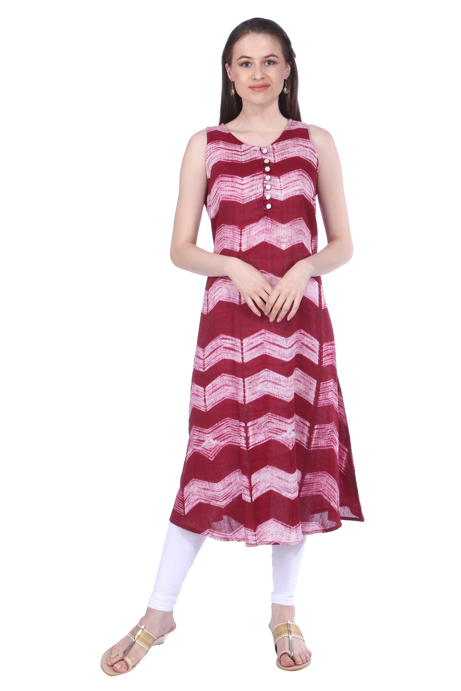 LoomKatha Women's Linen A-Line Handloom Kurta in Cut (LK-124/BLIN_Wine Red_Large)