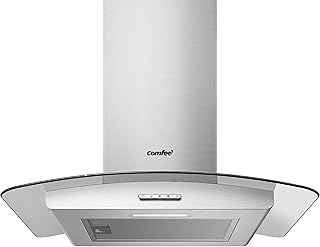 COMFEE' Chimney Cooker Hood 60cm GLAV17SS-60 with LED Light & Glass Extractor Hoods, 600mm Kitchen Extractor Fan - Stainless Steel