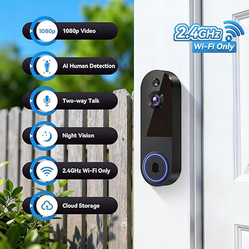 Miniatura 2 de Cámara de timbre de video inalámbrica, cámara de vigilancia inteligente para exteriores, vista en vivo, visión nocturna, audio bidireccional,