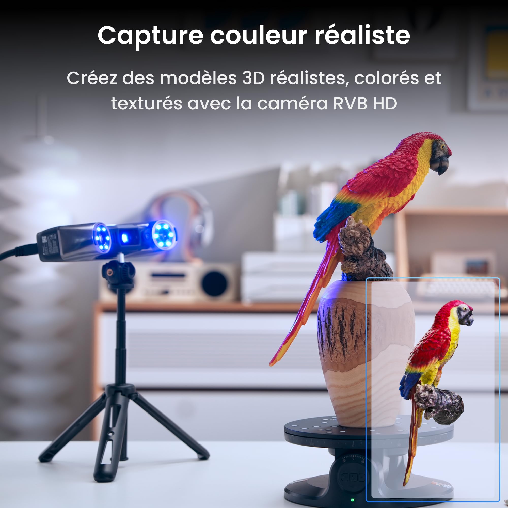 Revopoint MetroY Pro Scanner 3D pour impression 3D, 5 Modes de Scan, Précision jusqu'à 0,01mm, Scanner Portable à Laser Bleu Industriel 34+15+1, Champ Complet 62 Lignes, Prévisualisation en Temps Réel
