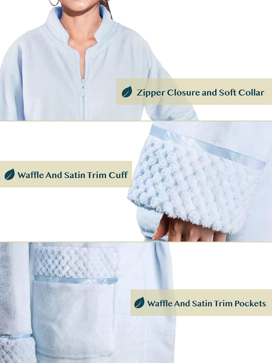 PAVILIA Womens Housecoat Zip Robe, Fleece Zip Up Front Robe Bathrobe, Plush Warm Zipper House Coat Lounger with Pockets, Long - Image 3