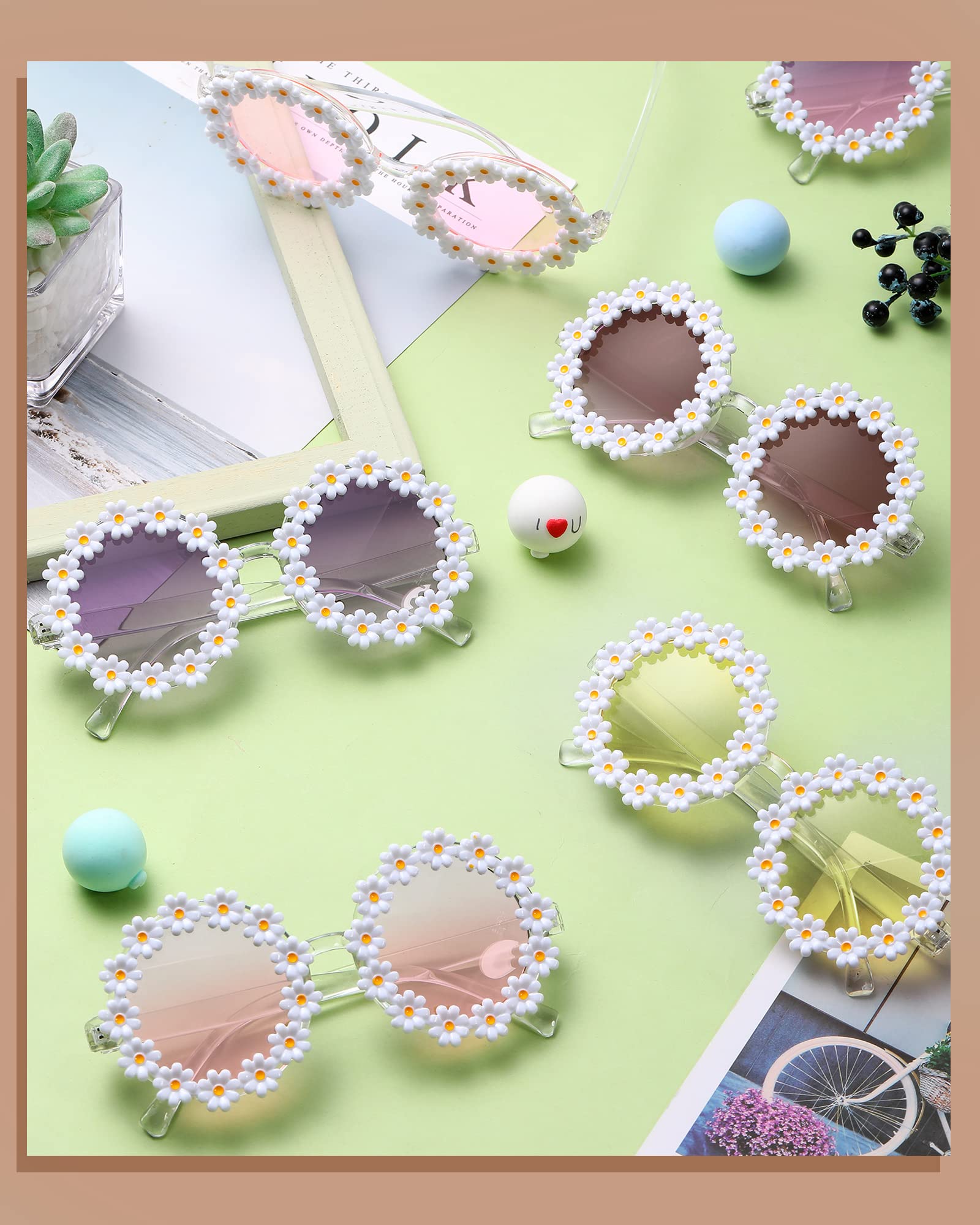 Yunsailing Lot de 12 paires de lunettes de soleil motif fleurs pour femme Motif marguerites