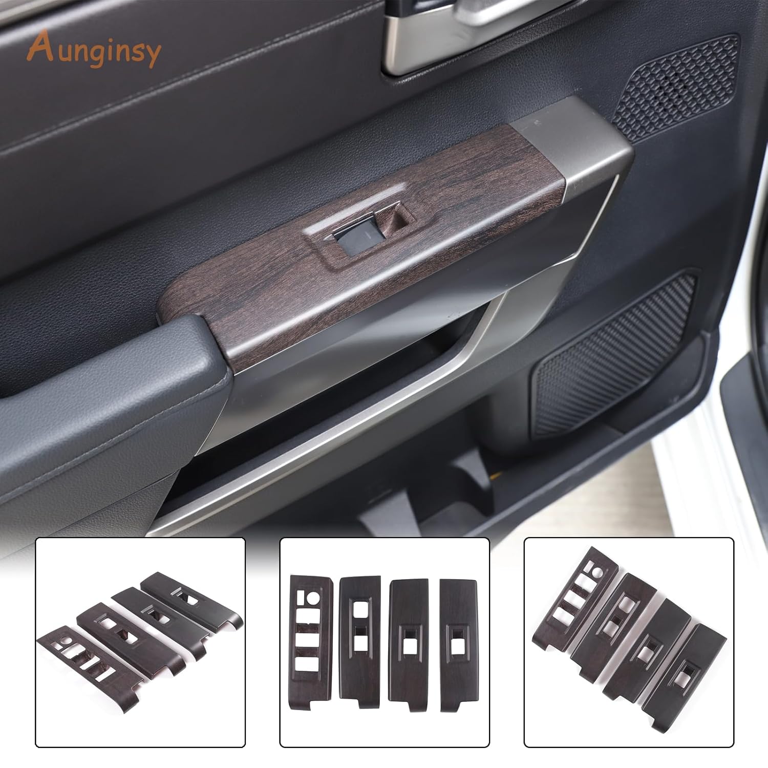 Aunginsy Car Door Window Glass Lift Button Panel Trim Cover Compatible with Toyota Tundra/Sequoia 2022-2025 Car Front and Rear Doors Armrest Window Control Switch Decorative Frame Sticker Accessories