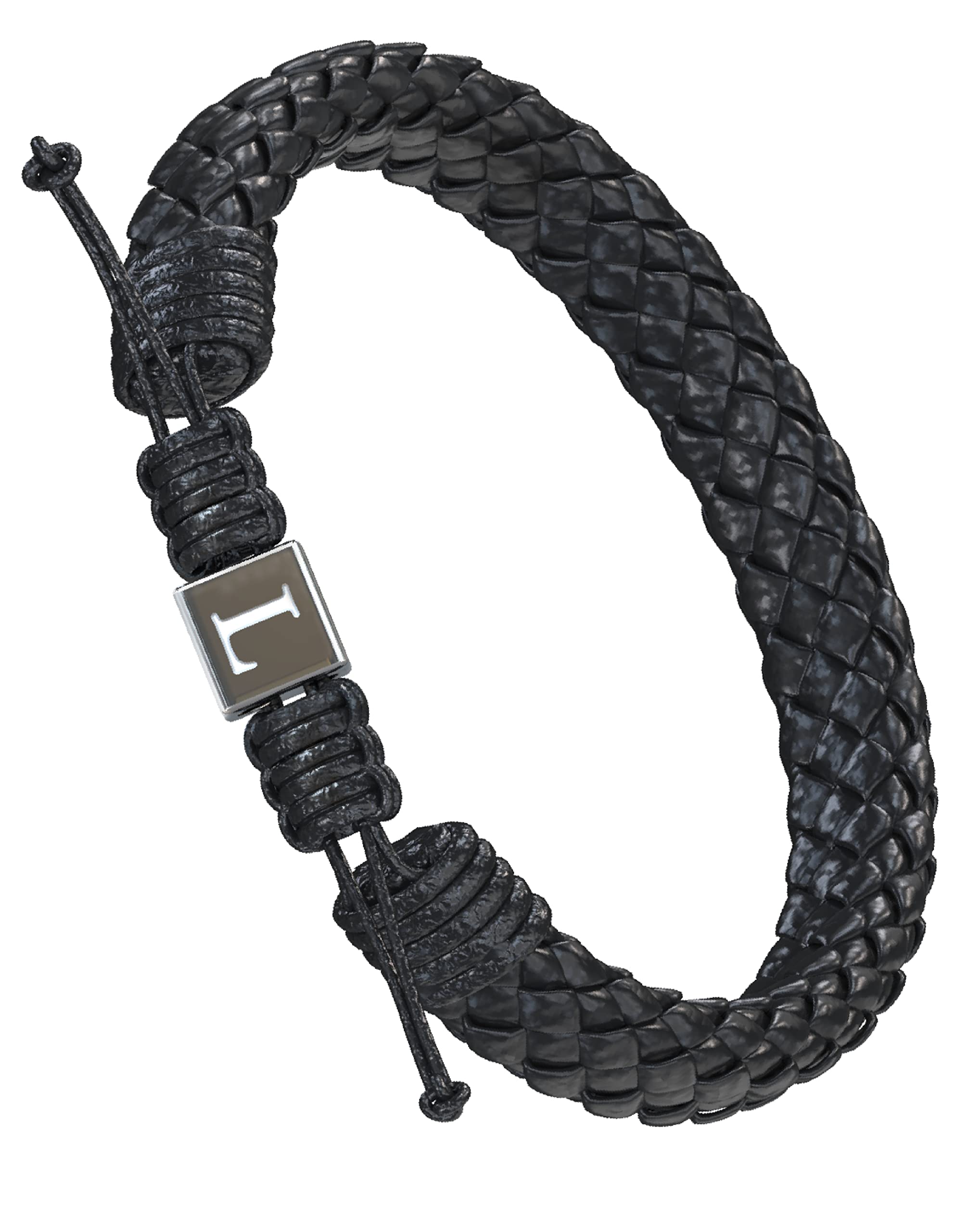 Men's Adjustable Leather Initial Bracelet | Genuine Woven Leather | A-Z Alphabet Letters Engraved on Stainless Steel Clasp