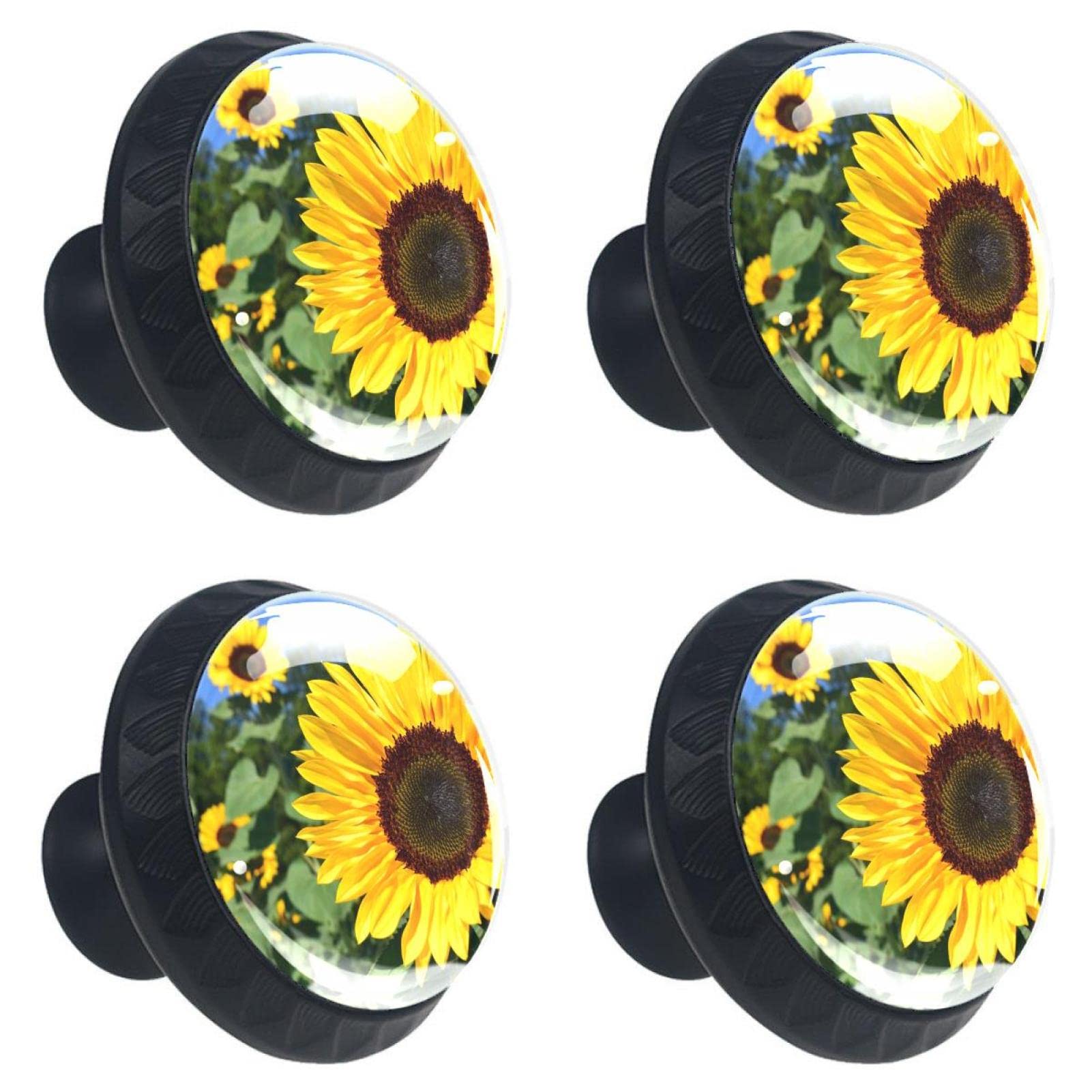Boutons de tiroir en cristal 30 mm champ de tournesol jaune pour armoire et porte lot de 4