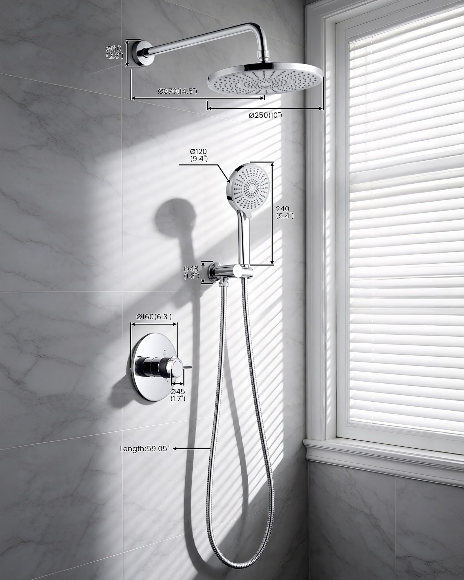 Grifo de ducha empotrado con termostato, sistema de ducha empotrable, 25 cm, redondo, alcachofa de ducha de alta presión, ducha de lluvia para el baño, cuerpo de latón, cromo
