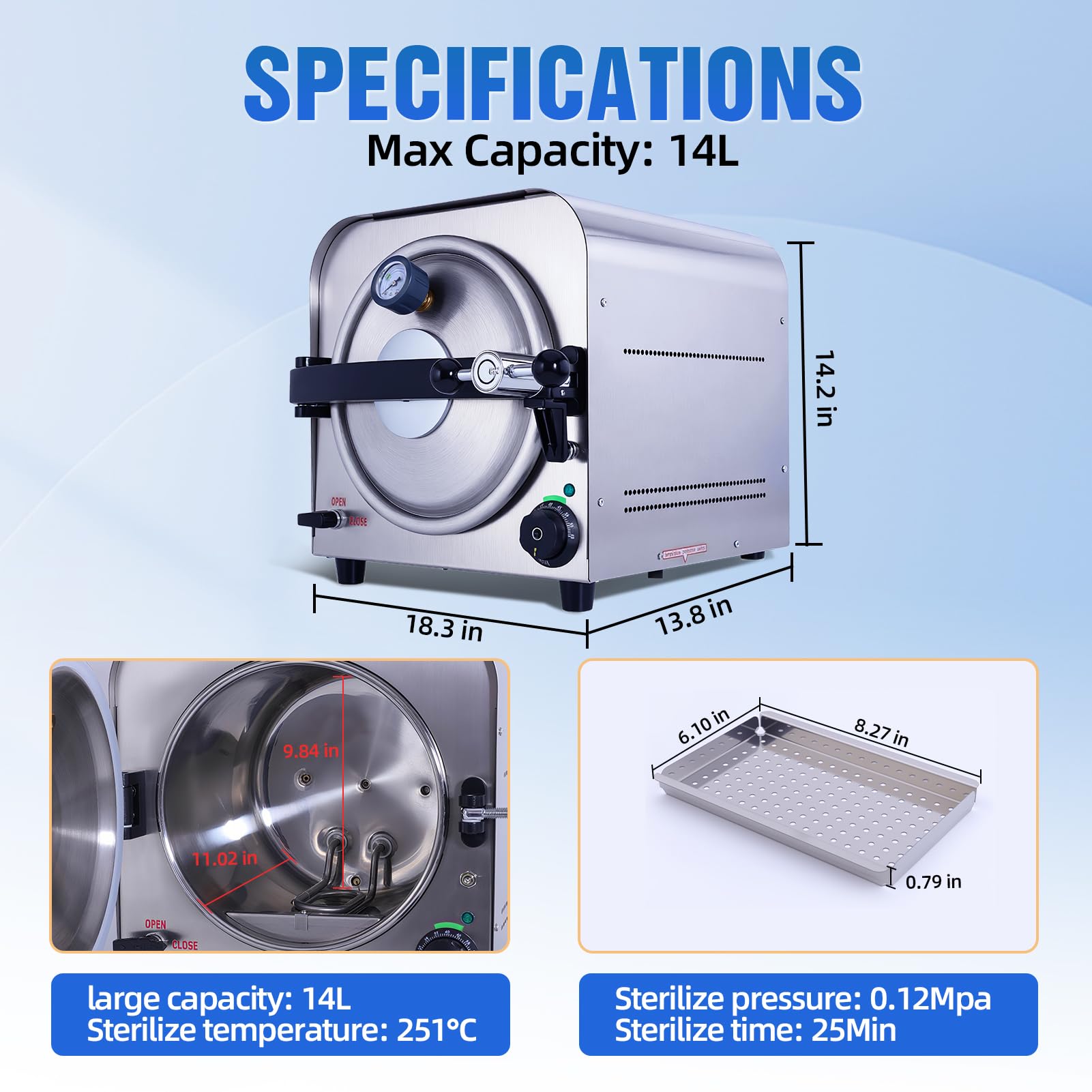 オートクレーブ TR250E ステンレス 14L 3段トレー付 高圧蒸気滅菌器 オートクレーブ TR250E ステンレス 14L 3段トレー付 高圧蒸気