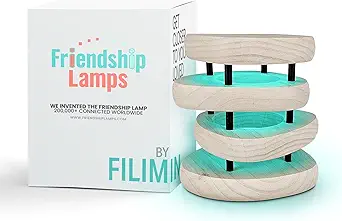 Friendship Lamp® by Filimin Mid-Century Knotty Alder Wood Design - Wi-Fi Touch Lamp LED Light for Long-Distance, Connection, Relationship, Gift, 200+ Colors, App Setup (White/Black Single)