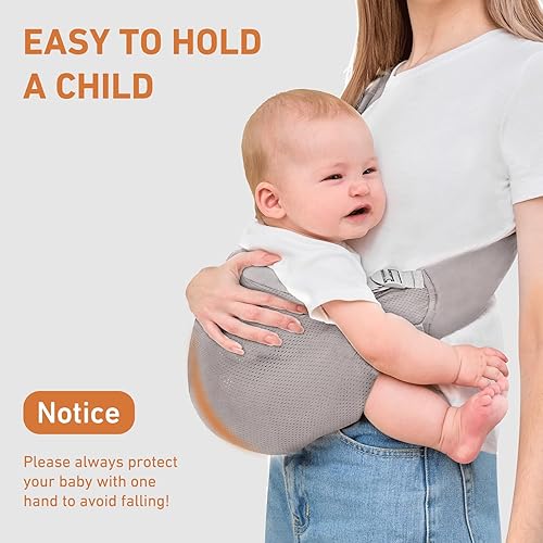 Miniatura 6 de Portabebés para recién nacidos a niños pequeños, portabebés de malla, ligero y transpirable para verano, portabebés de verano, talla única (gris)