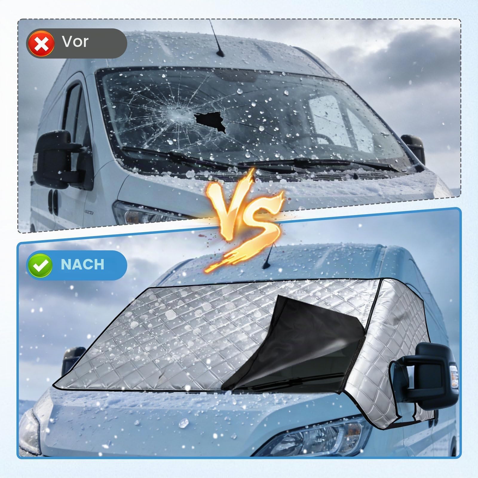 Thermo-Fenstermatte für den Außenbereich, passend für Peugeot Boxer, Citroen Jumper, FIAT Ducato X250/290, verdickte, abnehmbare Auto-Windschutzscheibenabdeckung, Sonnenschutz, Frostschutz, EIS-Hagel