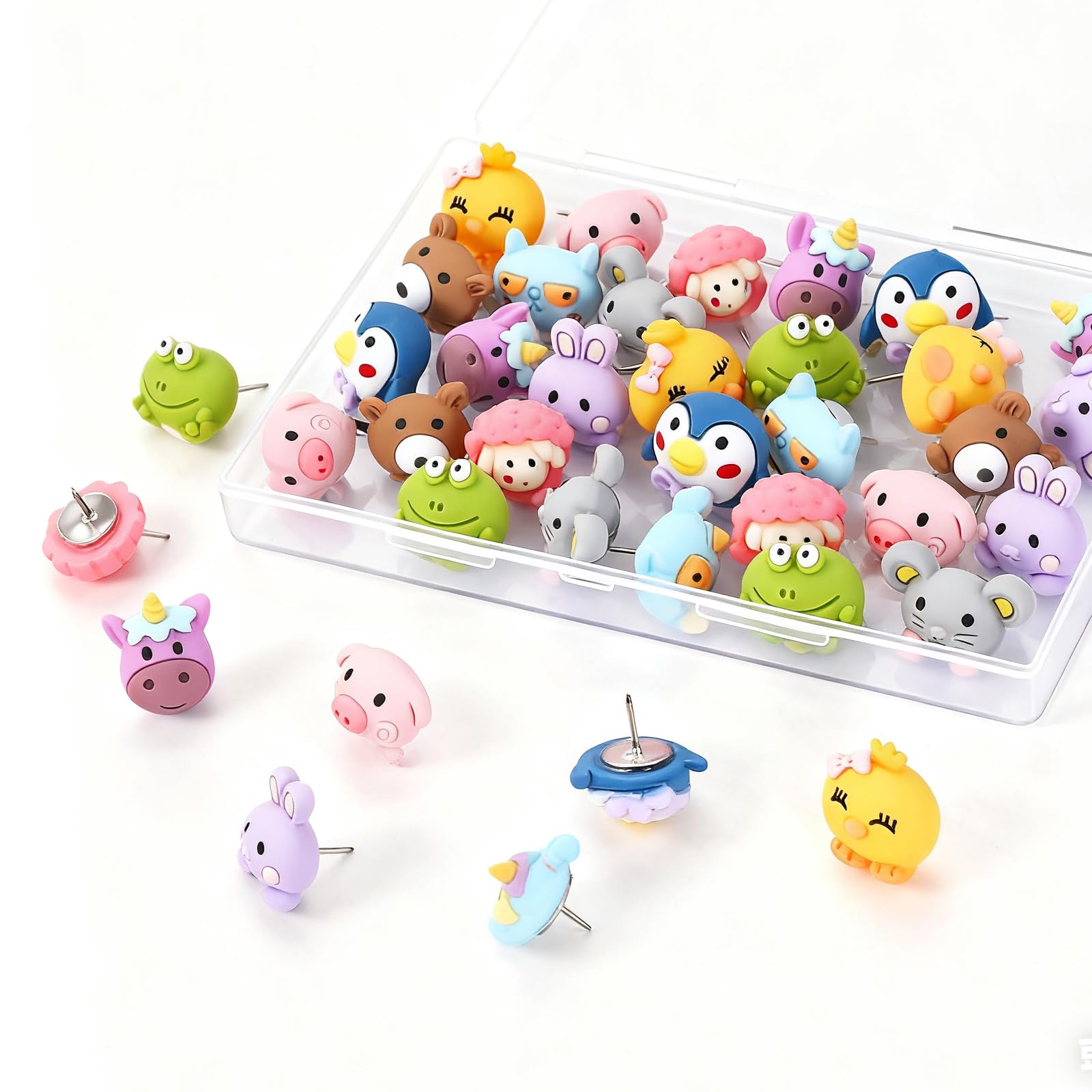 30 Pcs Animal Cute Push Pins, Mini Drawing Pins, 10 Style Fun Thumbtacks, Thumb Tacks for Map, Pinboard, Photo Display Wall, Office, School, Home Use Wall, Whiteboard