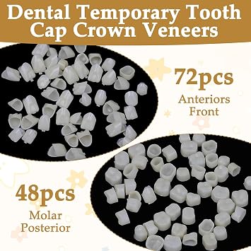 120 Pcs Temporary Tooth Cap,Front & Back Temporary Crowns for Teeth Broken Chipped & Lost Crown Repair,Compact and Portable No Easy Falling