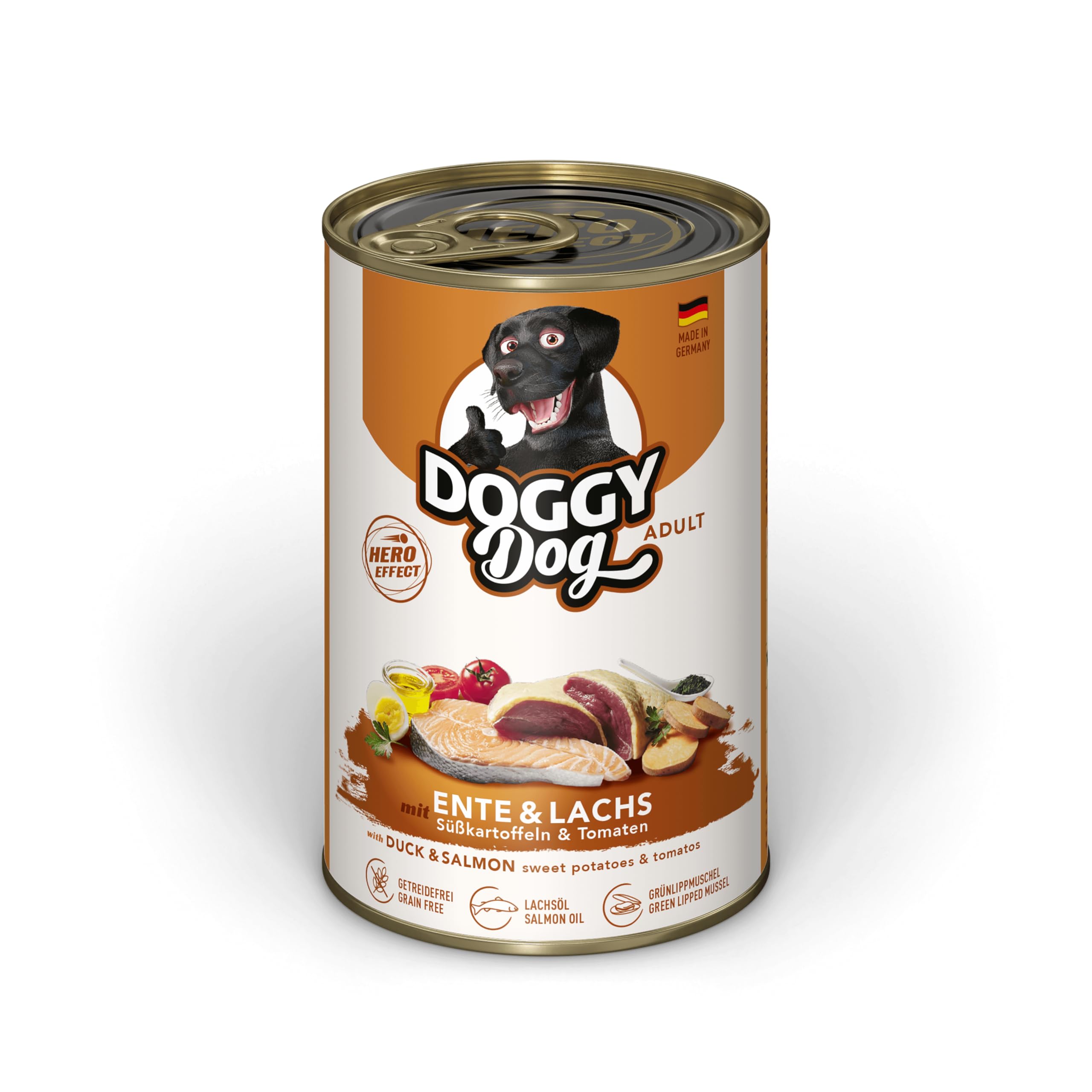 DOGGY Dog Pate Pate & Salmon 6 x 400g Grain Free Wet Dog Food with Salmon Oil and Green Lipped Mussel, Complete Food with Sweet Potato and Tomato, Made in Germany