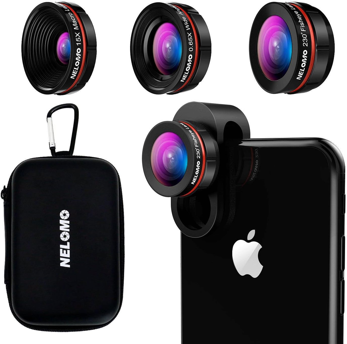 Universal Professional HD Camera Lens Kit for iPhone XR XS X/8/7Plus/7/6sPlus/6s, Samsung S8+/S8 and other Cellphones (230¡ã Fisheye Lens, 0.65X Super Wide Angle Lens, 15X Super Macro Lens)