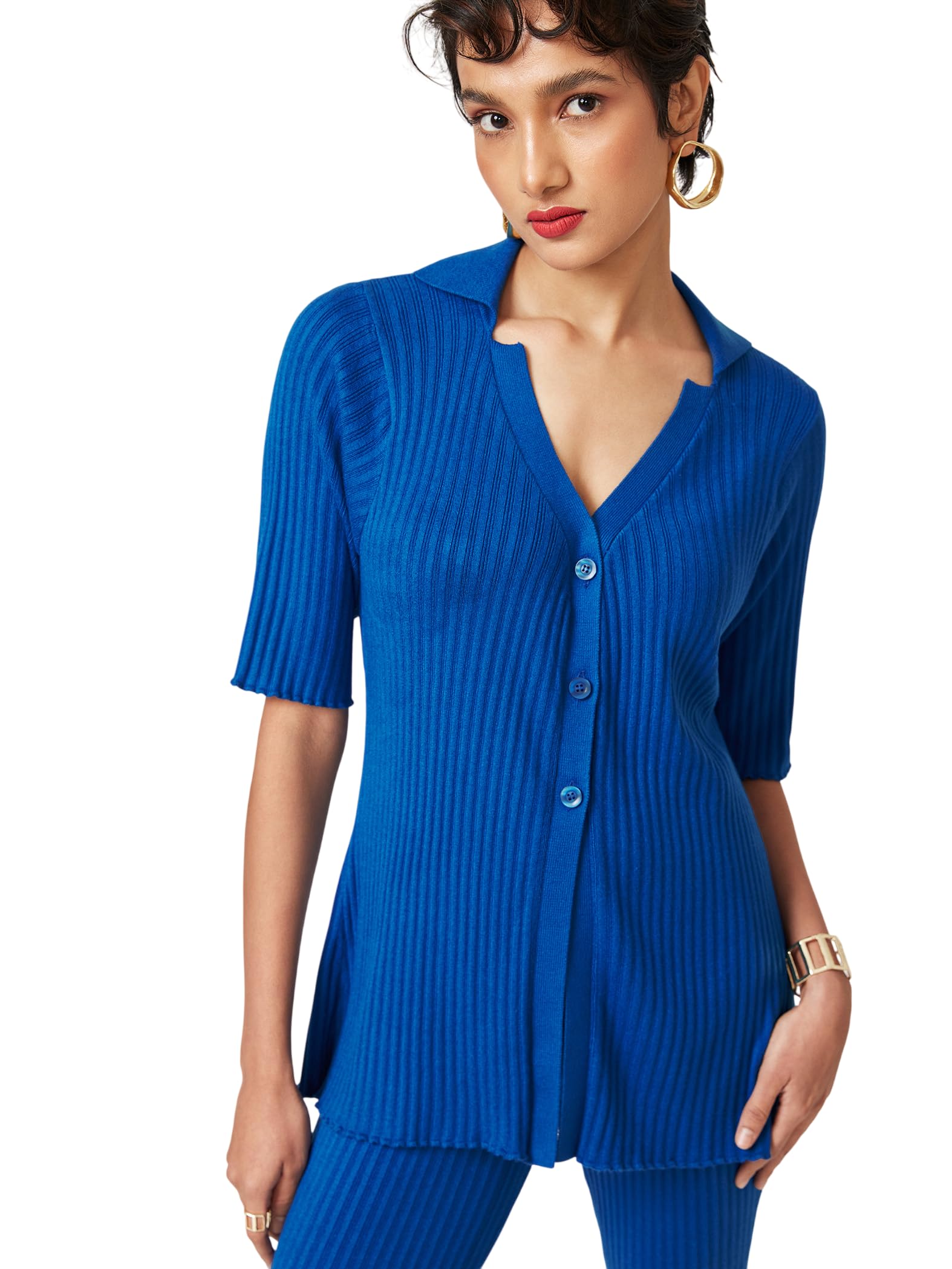 Viscose Nylon Cobalt Button Down Cardigan for Women | Stylish Elegant Comfortable Relaxed Fit Solid Plain Western Outfit Cardigan-image-28