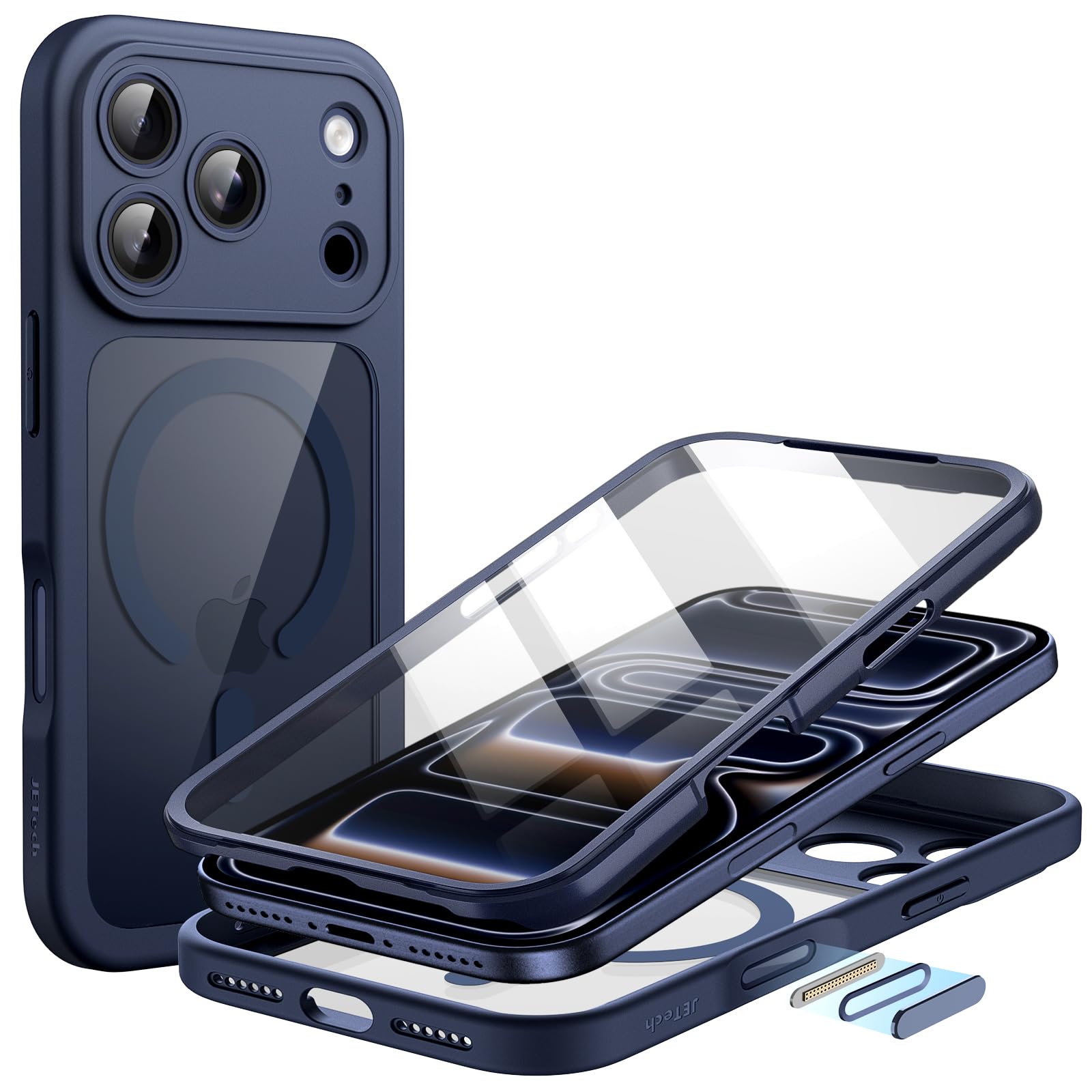 JETech Case for iPhone 17 Pro Max 6.9-Inch with Built-in Tempered Glass Screen Protector and Camera Control Button, Compatible with MagSafe, 360 Degree Full Body Cover (Deep Blue)-image-44