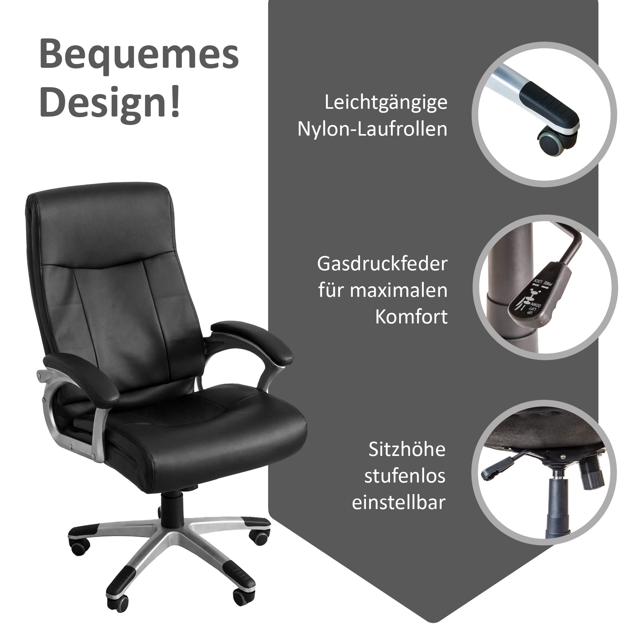 NATIV Bürostuhl, schwarz mit Armlehnen, Schreibtischstuhl verstellbar