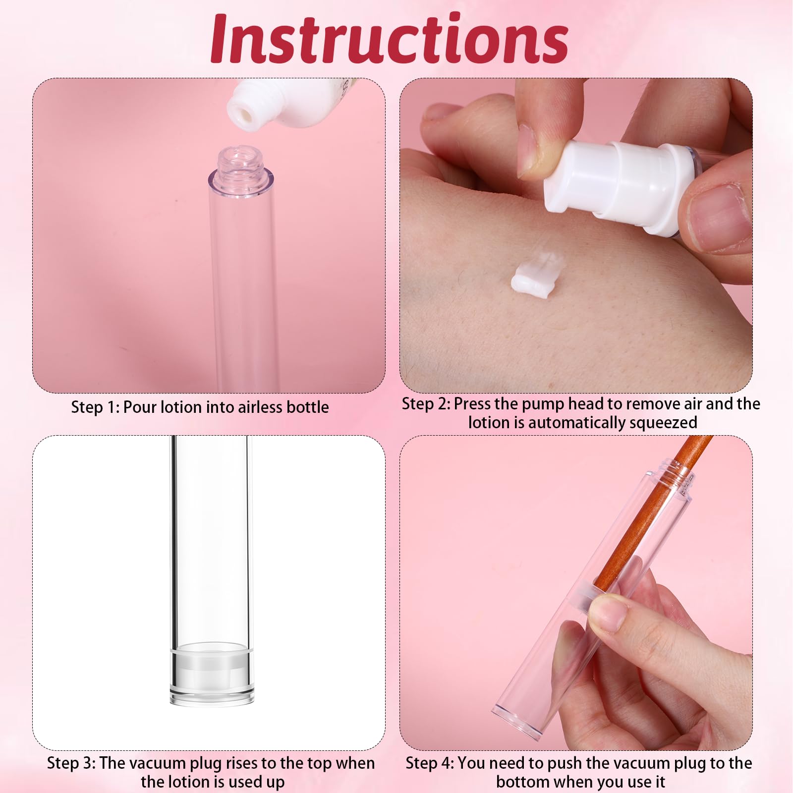 Airless, 12 sztuk dozowników z pompką, 5/10/15 ml, małe butelki na krem, do wielokrotnego napełniania, do podróży, balsamów, szamponów, kosmetyków