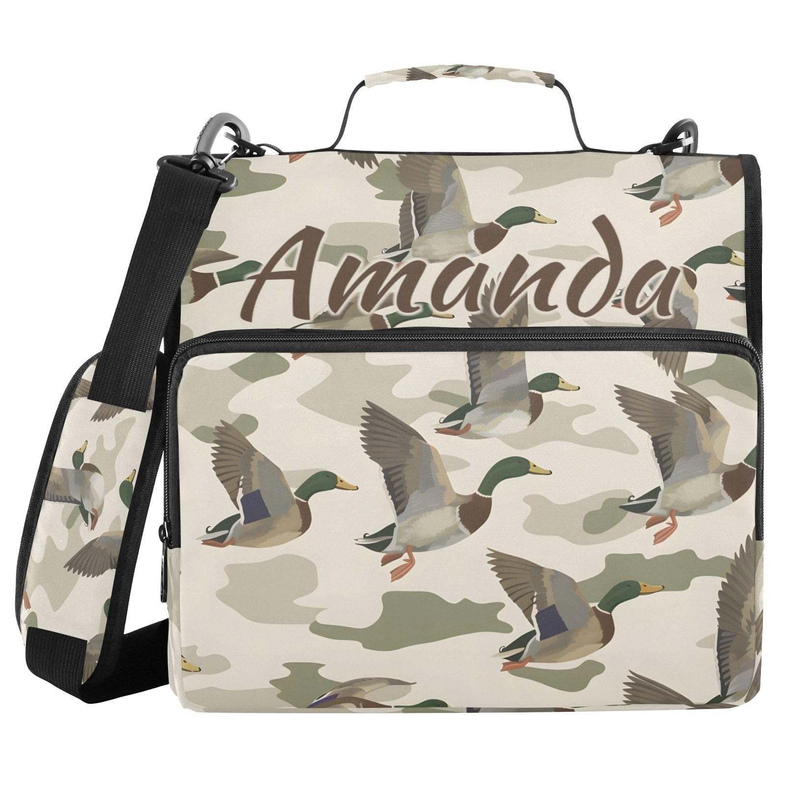 Custom 3 Ring Zipper Binder Wild Duck Camouflage Personalized Name 1.5 inch Binders Large Capacity Multi Pockets for School Office Supplies