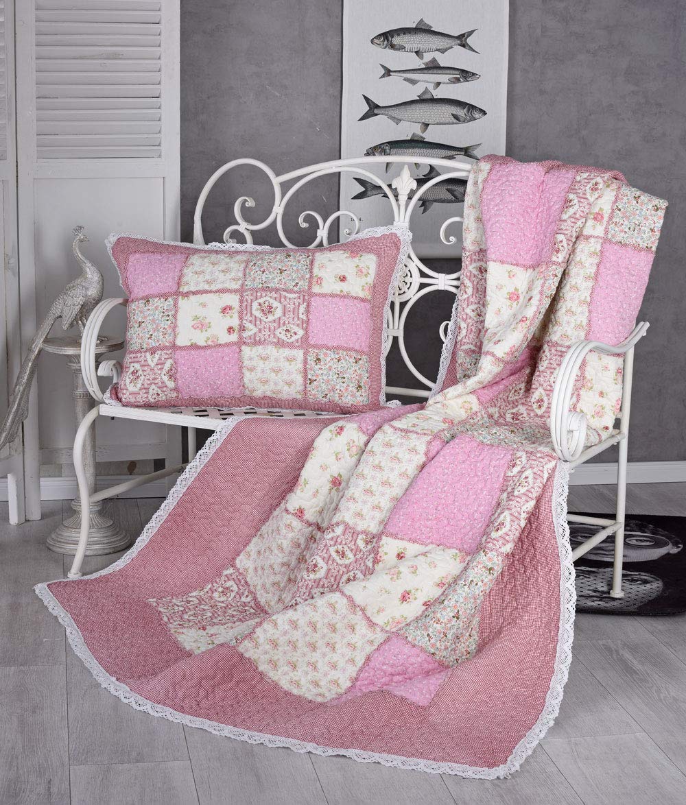 Kds028 Palazzo koc patchworkowy Shabby Quilt, 150 x 200 cm, narzuta pikowana