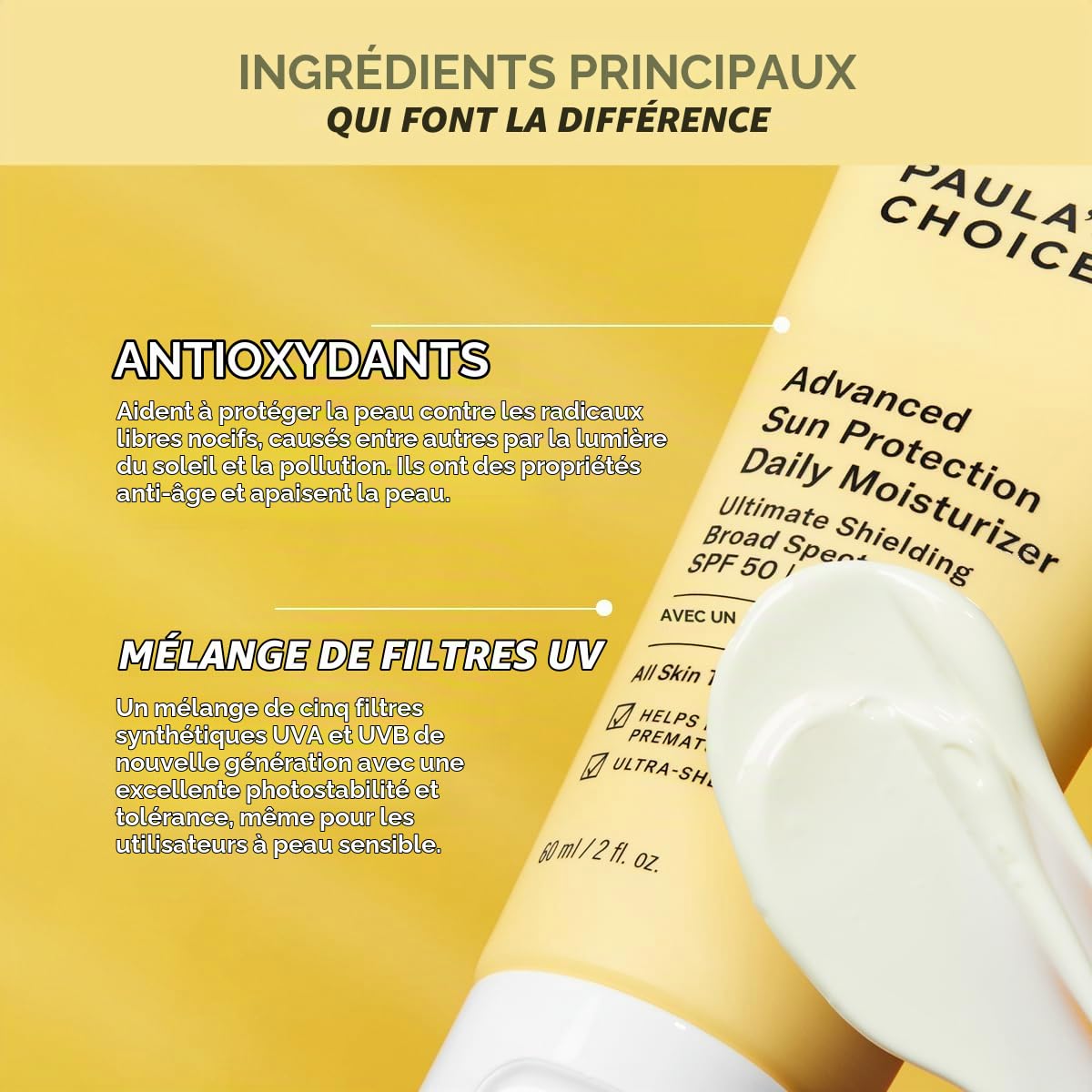 Paula's Choice Crème Hydratant Solaire Advanced SPF 50, Peau Sèche, 60 ml | Hydrate et Laisse un Résultat Frais & Glowy - Prévenir les Rides & les Irrégularités Pigmentaires - Tout Sans Film Blanc