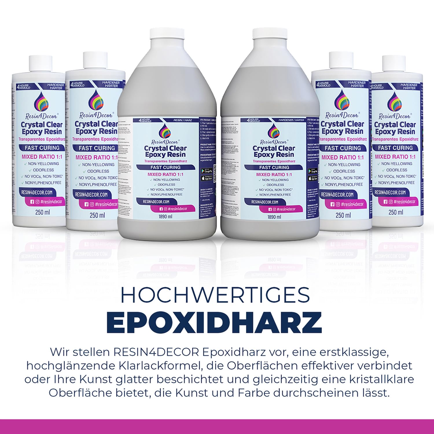 Schnell härtend Epoxidharz set (4h Entformzeit) RESIN4DECOR 1:1 Kristallklares Harz & Härter für Kunsthandwerk Schmuckherstellung Vergilbungsfrei Ungiftig Hochglanz Geruchlos Hitzebeständig - 3780ml