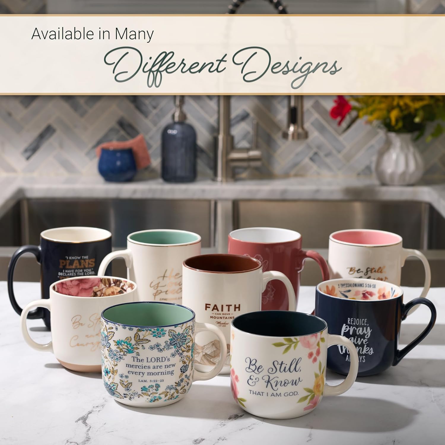 Christian Art Gifts Large Novelty Inspirational Ceramic Coffee & Tea Mug for Women: Strong & Courageous Encouraging Scripture, Non-toxic, Lead & Cadmium-free, White Floral, 15 oz. - Image 8