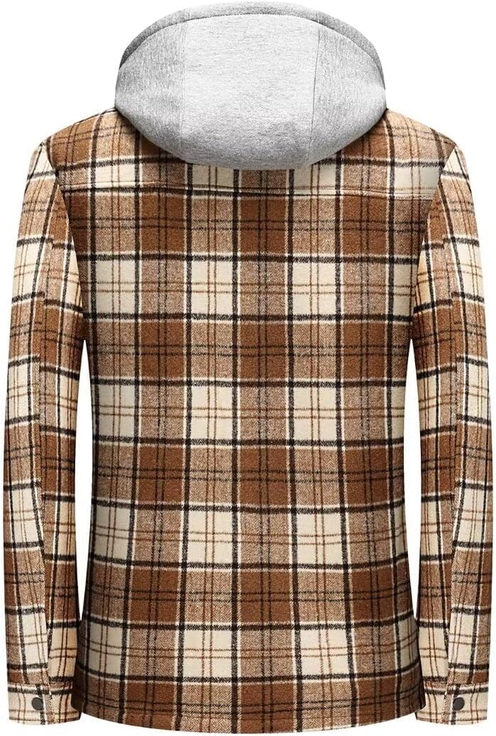 INVACHI Men's Long Sleeve Sherpa Lined Shirt Jacket Flannel Plaid Fleece Coats - Image 3