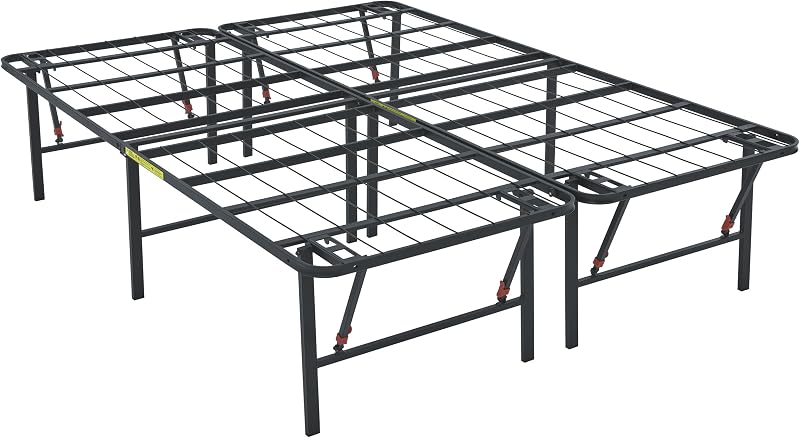 Bastidor de cama con almacenamiento, plataforma de metal plegable, acero resistente, no se necesita somier, 18 pulgadas de alto, configuración sin herramientas, tamaño completo, negro
