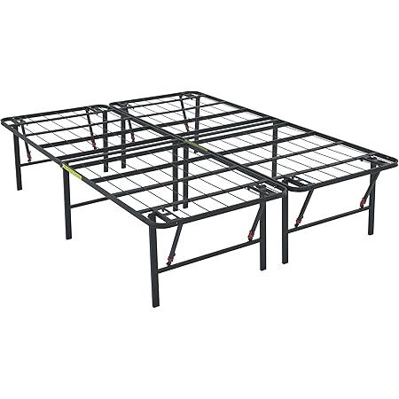 Amazon Basics Foldable Metal Platform Bed Frame with Tool Free Setup, 18 Inches High, Queen, Black