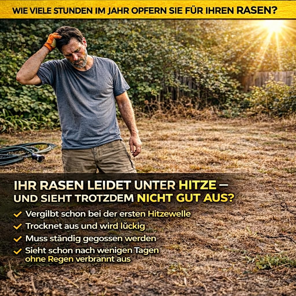 Rasensamen Trockenresistent 5kg – Grassamen & Trockenrasen mit 100% Mehrjährigen Gräsern – Schnellkeimend, Ideal für Extreme Trockenheit & Sonnige Flächen