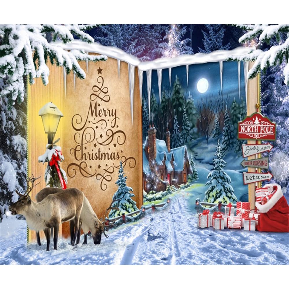 BELECO 10x8ft Fabric Winter Forest Photography Backdrop Snow Mountain Landscape