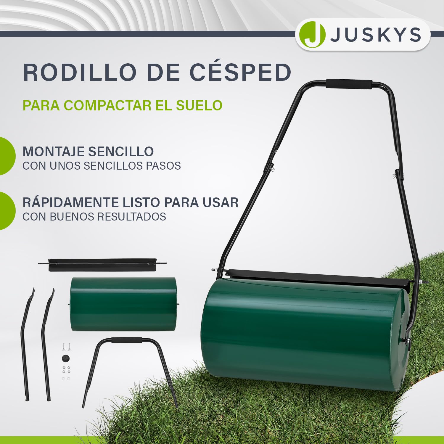 Juskys Rodillo de césped jardín Fritz con Deflector de Suciedad - Rodillo Manual rellenable de Agua/Arena - 48 l / 60 kg - Rodillo de jardín de 60 cm - Rodillo para césped y Campo