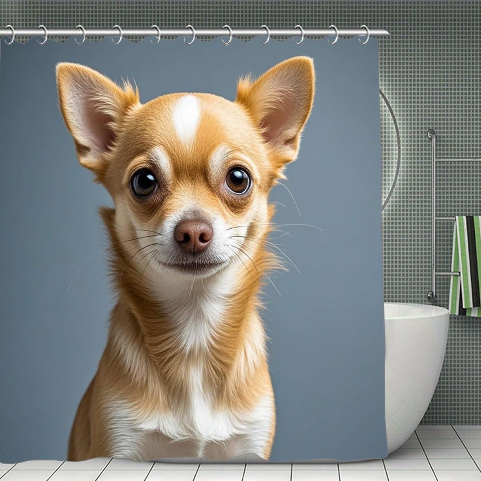 FekiLoot Cute Chihuahua Shower Curtain Minimalist Thick Bathroom Curtain Washable Modern Bathroom Shower Curtain Heavy Duty Waterproof Cloth Bath Curtain with Hooks 70.8"x70.8"