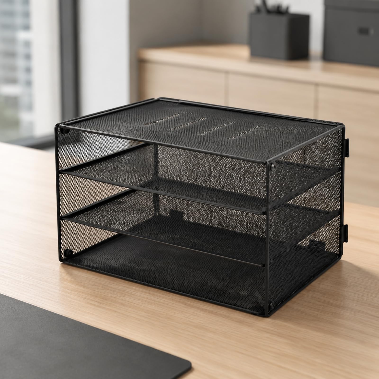 Qianly Organizador Escritorio Metal Negro Resisn Organizador Escritorio con Triple es Moderno para Oficina en Casa