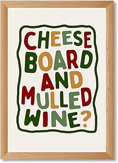 Framed Cheese Board and Mulled Wine Poster Canvas Print Art Funky Quirky Wall Art Painting Pictures Wall Decor Funny Trendy Home Decor Wall Decoration Kitchen Bar Apartment (Wood Framed,12L x16W)