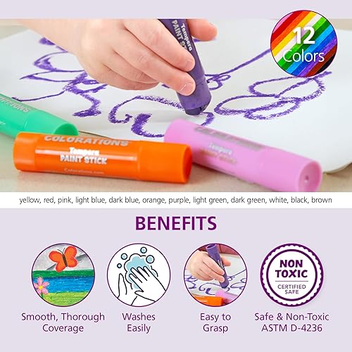 Miniatura 25 de Juego de 12 barras de pintura al témpera, sin desorden, no tóxico, de secado rápido, colores vibrantes, pintura para niños, pintura, arte