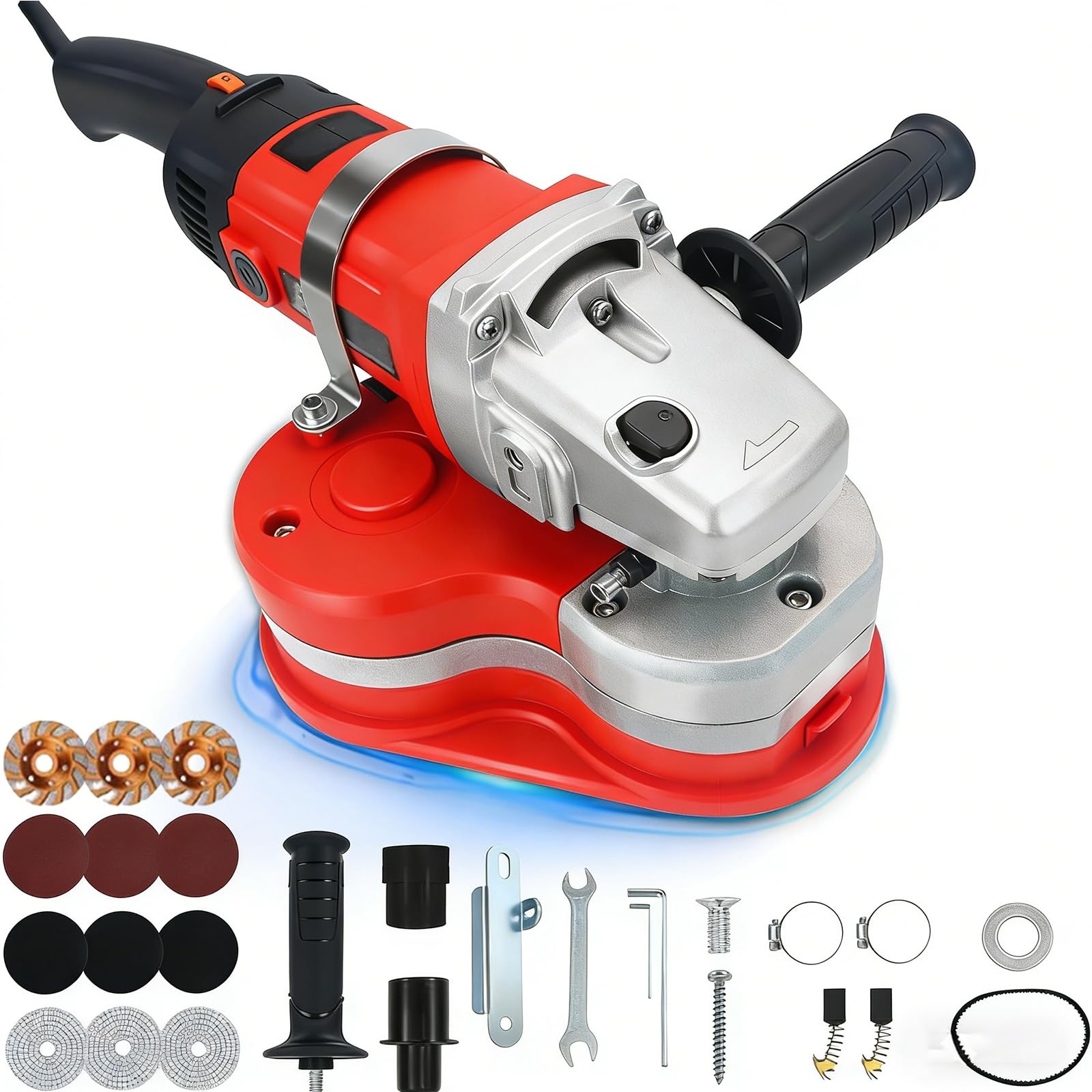 Pulidora de diamante eléctrica de 3800 W con ruedas de diamante para hormigón y granito, 6 velocidades, para granito, mármol, hormigón y piedra. Equipada con 4 bandejas de arena.(Standard package)