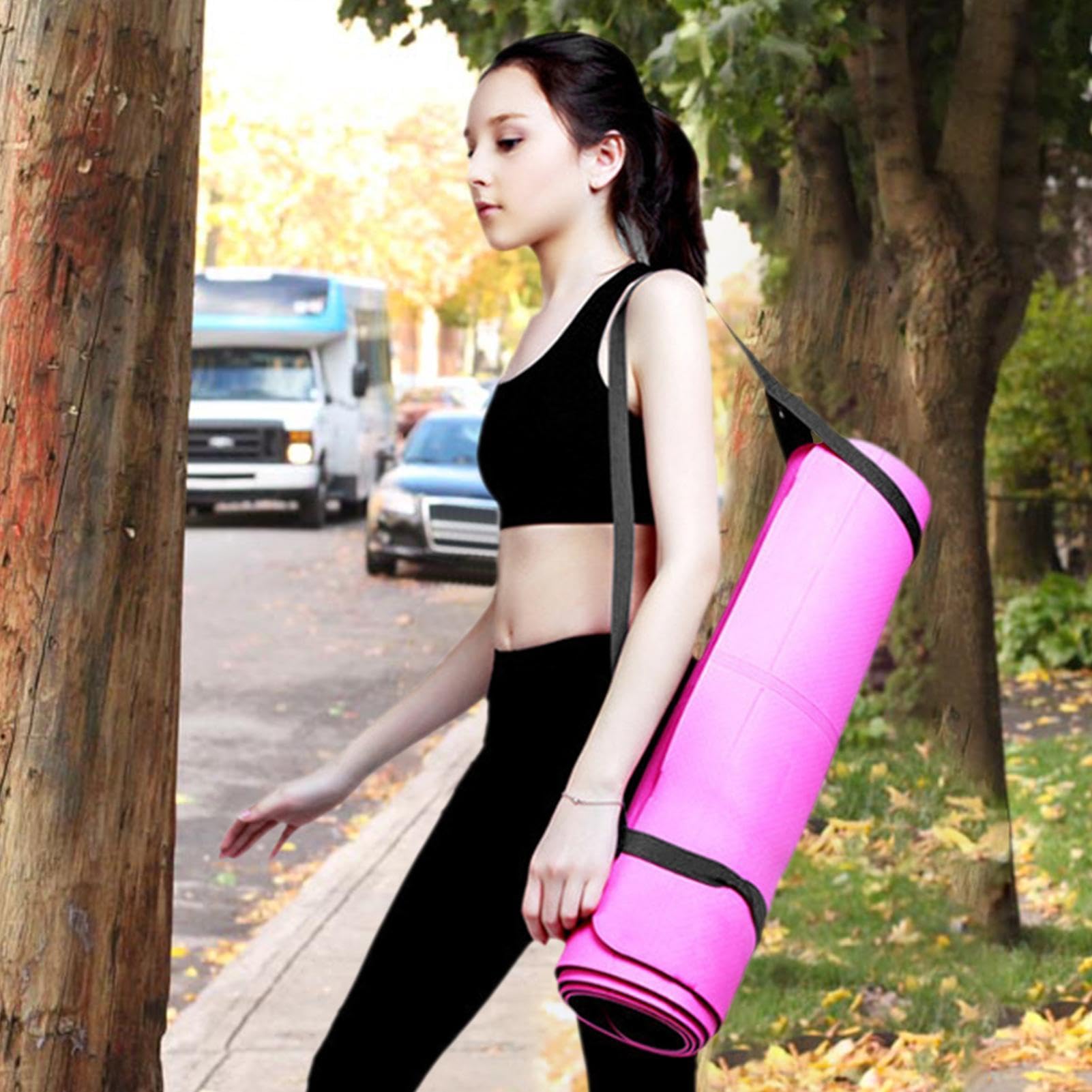 Yogamatten-Tragegurt – Yogamatten-Trageriemen, rutschfestes Stretchband, verstellbar, Mattenhalter, Mehrzweck-Yogamatten-Tragegurt für Yogamatte, Schwarz , 21.65x0.98 inches