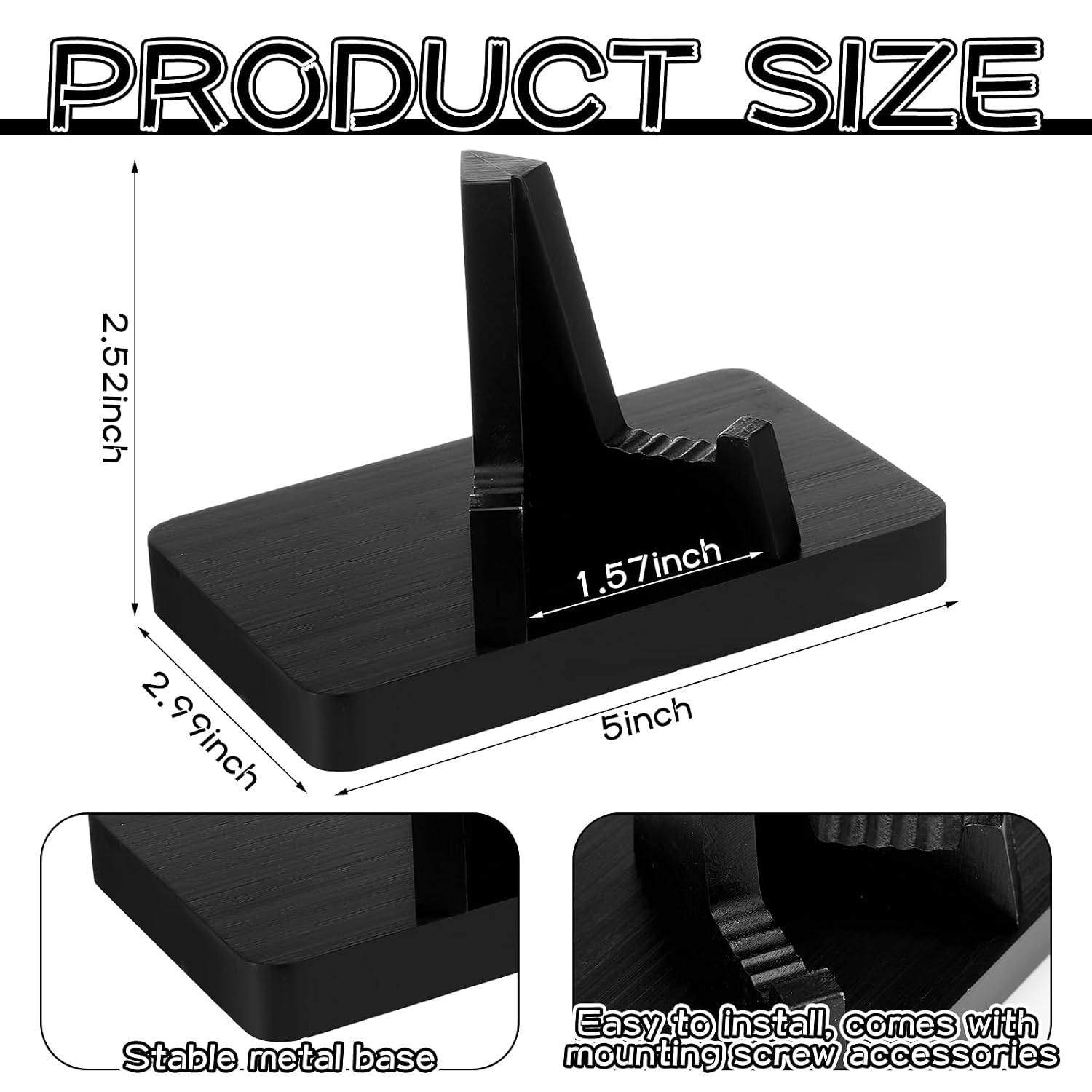 Megalodon Shark Tooth Display Stand Black Wooden Display Stand Case for Shark Teeth, Agate, Coral, Rocks, Pottery, Artworks or Photos, 5" x 3" x 2.5" Tall