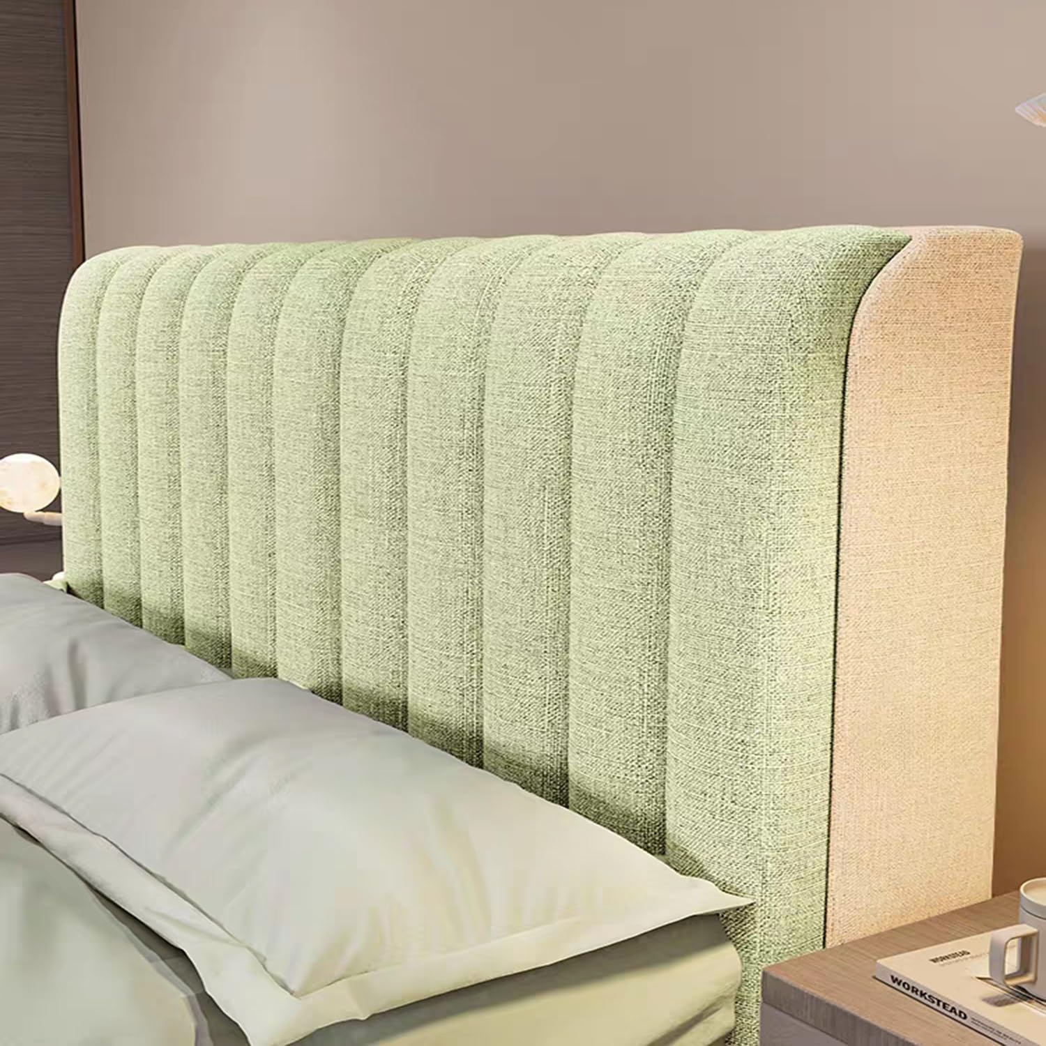 TLMQYXZE Cotton Linen Headboard Cover Padded,Stretch Headboard Slipcover Universal,Thicken Quilted Dustproof Headboard Protector,For Single/double/king Size Bed Bedroom Décor(Green,210x60cm)