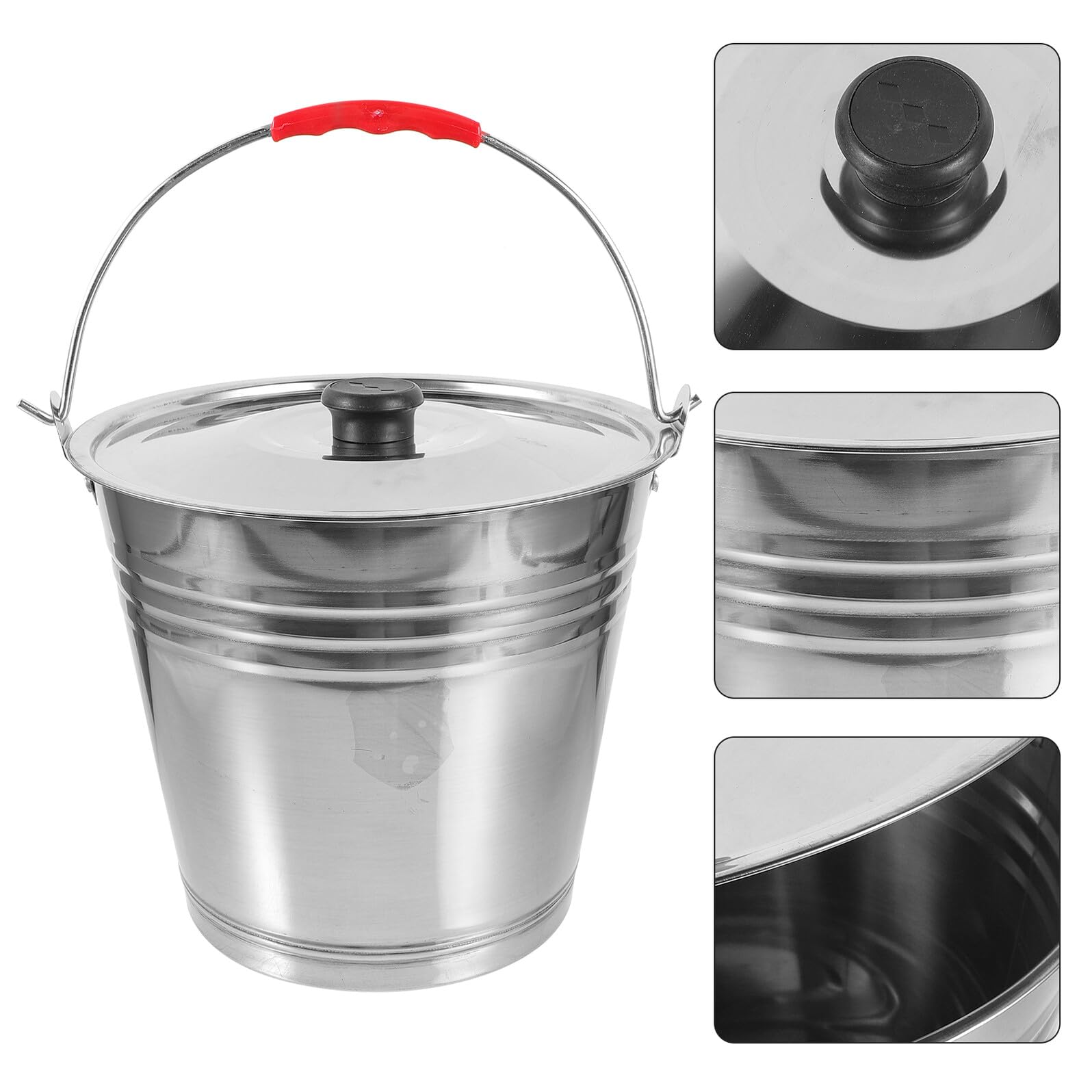 Edelstahl Handmülleimer mit Deckel 7l und Geruchsdichter Kübel Robuster Wassereimer für Küche und Haushalt in Silber